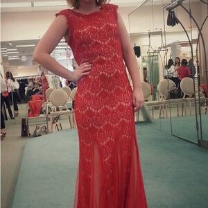 Red Lace Evening Gown